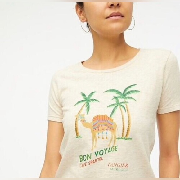 Women’s J. Crew Bon Voyage Camel Tangier Morocco Short Sleeve Tee - Picture 1 of 7